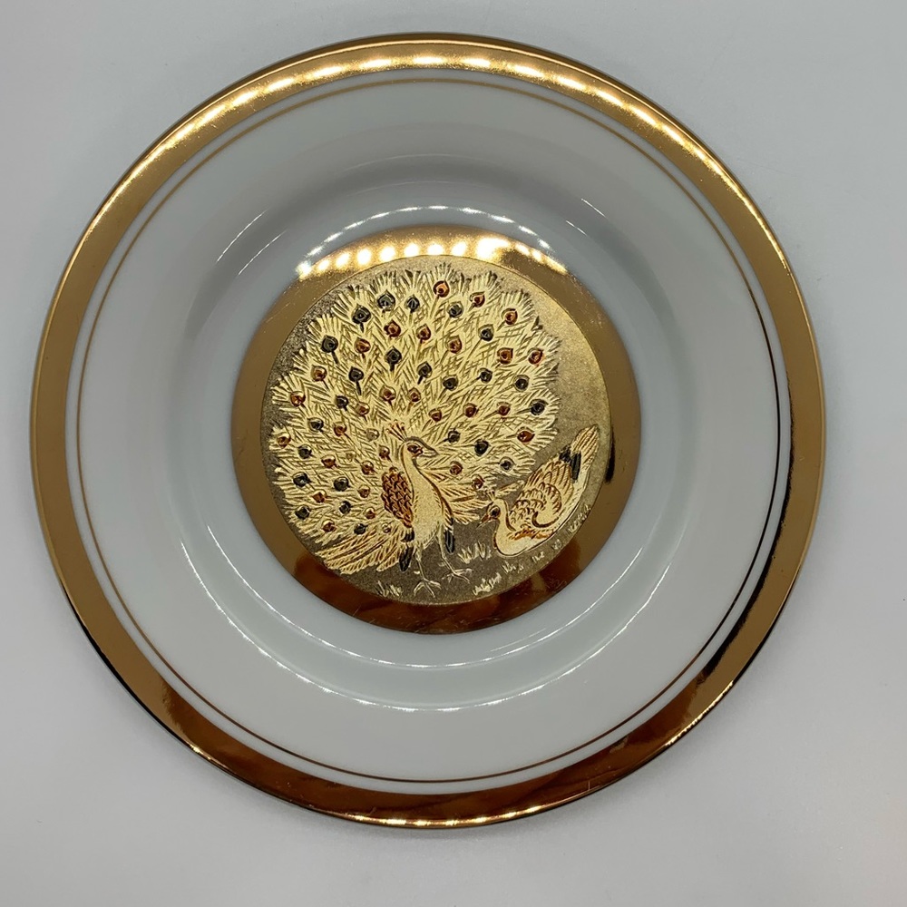 Original CHOKIN Collectible Peacock Japanese Engraved Plate - Gilded